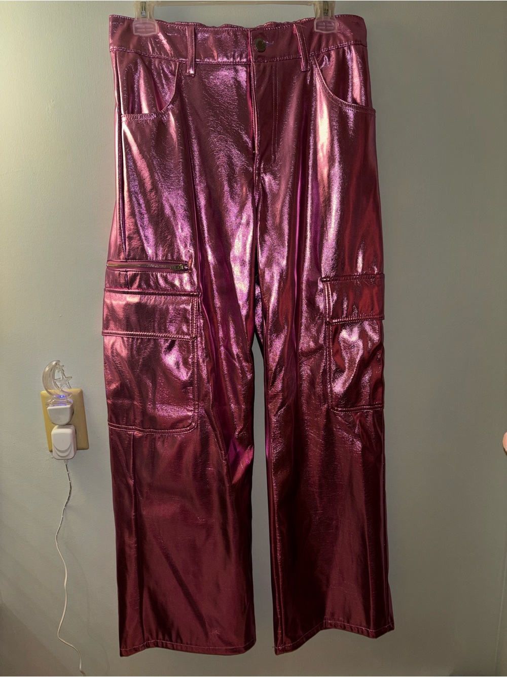 No Boundaries Metallic Pink Wide Leg Cargo Pants